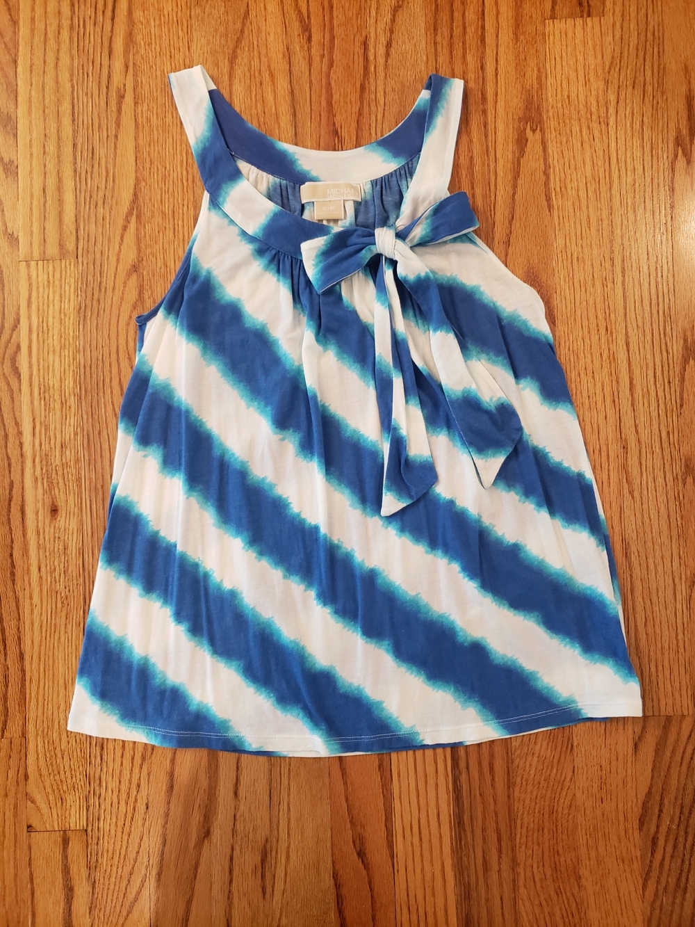 Michael Kors Blue & White Tie-Dye Bow-Front Tank Top Size: SP